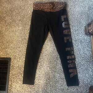 Pink by Victorias Secret fold over legging with leopard writing